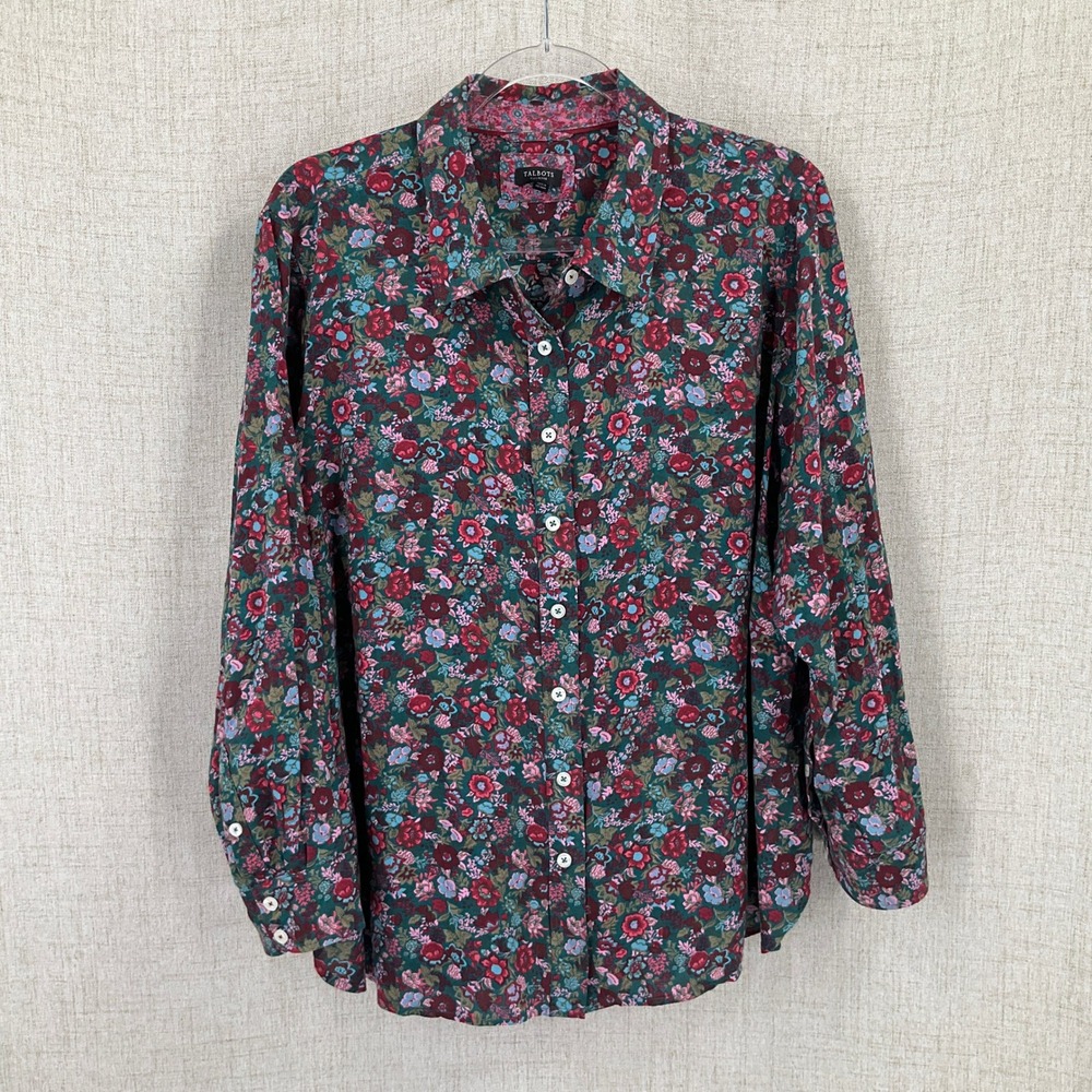 Talbots Button Down Shirt Womens 2XP Burgundy Dainty Floral Boho Whimsical
